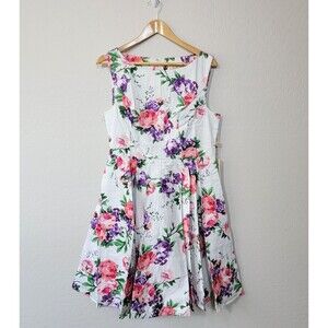 Grace Karin XL White Floral Dress Sleeveless Fit & Flare Vintage Garden Style